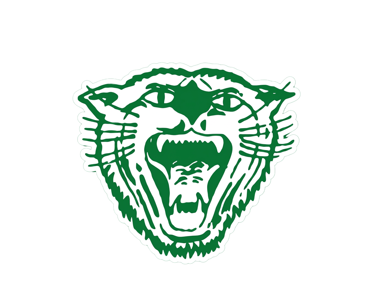 Green illustrated roaring tiger head logo, fierce mascot design for  Bossier High school Sports Mascot