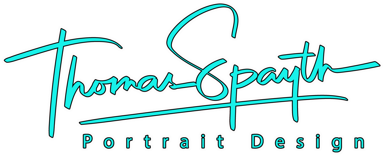 Thomas Spayth Portrait Design Senior and Sports Photographer logo featuring a teal cursive signature and clean sans-serif subtitle text.