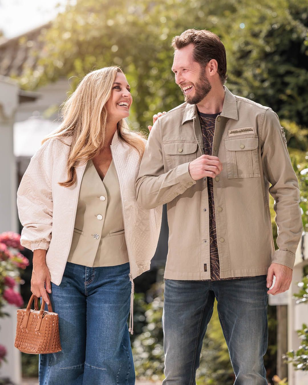 Peter Schotting and female lifestyle model in commercial campaign, natural outdoor photography, happy couple concept