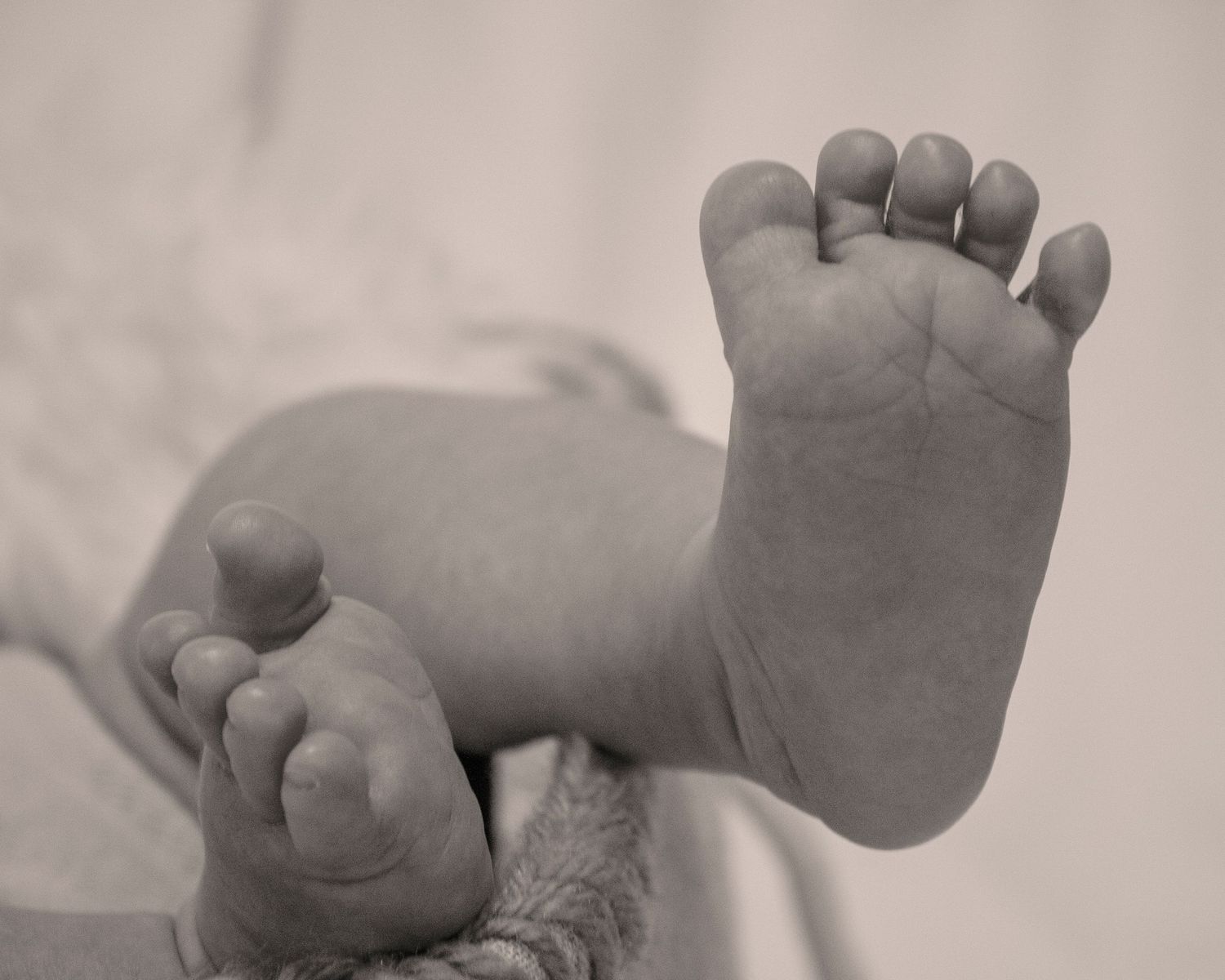 Newborn photographer Savannah GA, close-up baby feet black white portrait — The Quiet Lens Studio