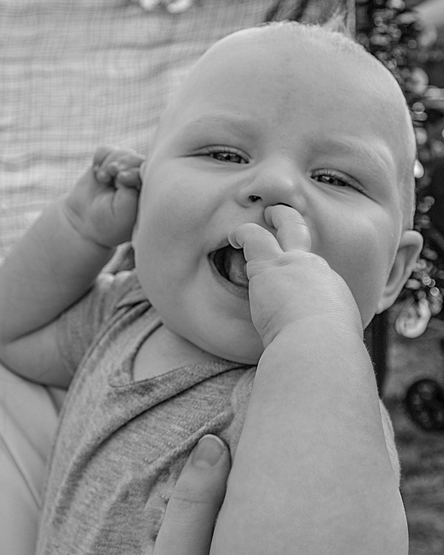 Newborn photographer Savannah GA, black white baby expression close-up portrait — The Quiet Lens Studio