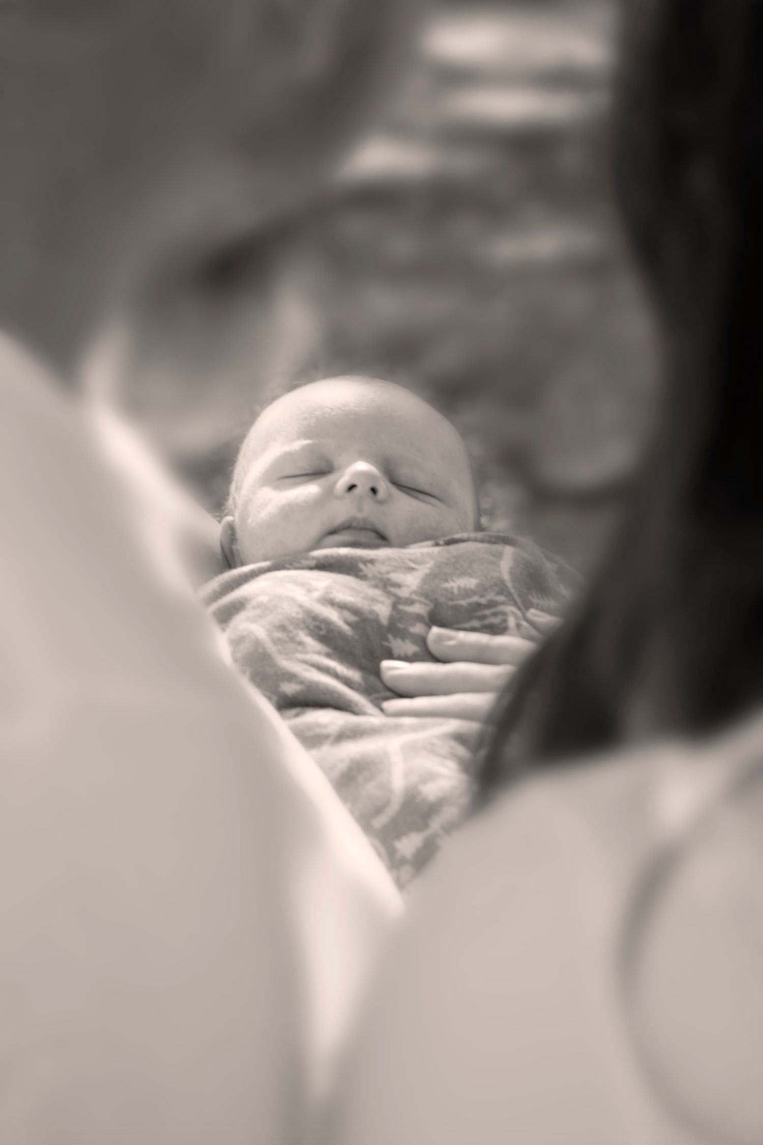 Newborn photographer Savannah GA, soft focus black white sleeping newborn portrait — The Quiet Lens Studio