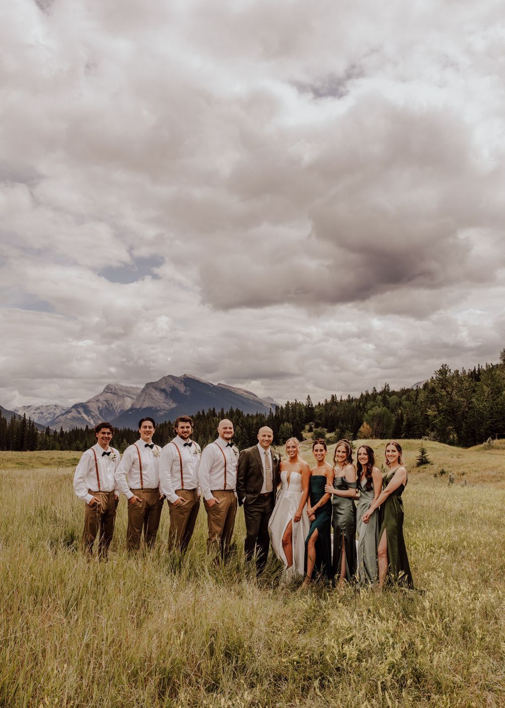 Canmore wedding photos with mountain backdrop