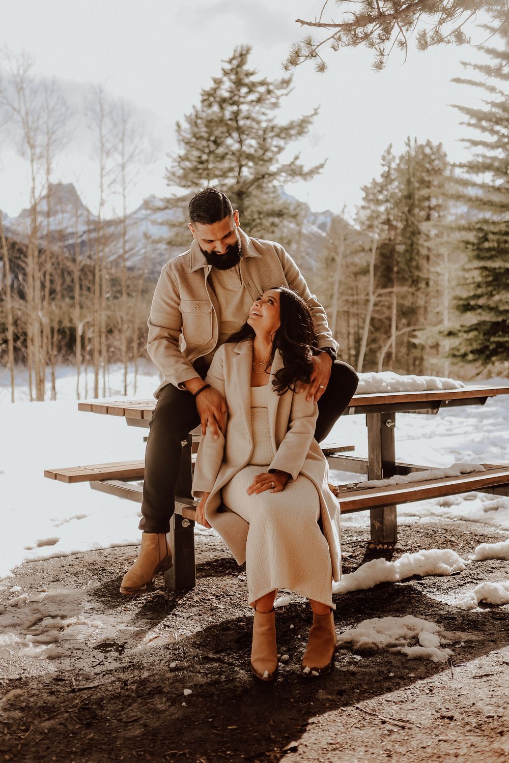 Canmore, Alberta maternity in winter with husband