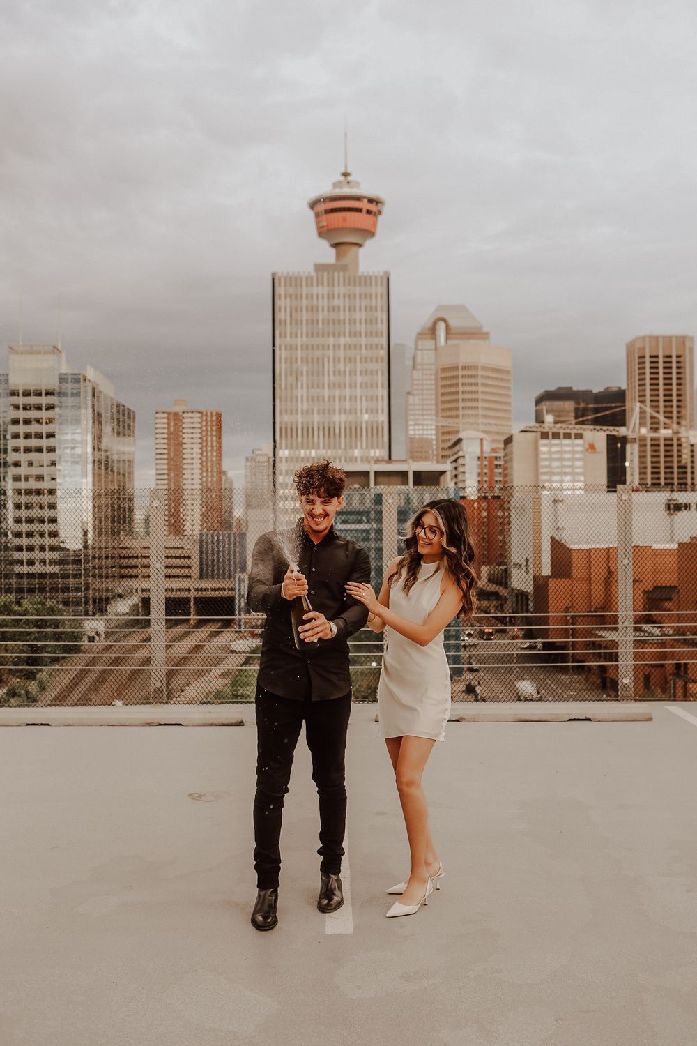 Downtown Calgary, Alberta engagement bottle pop