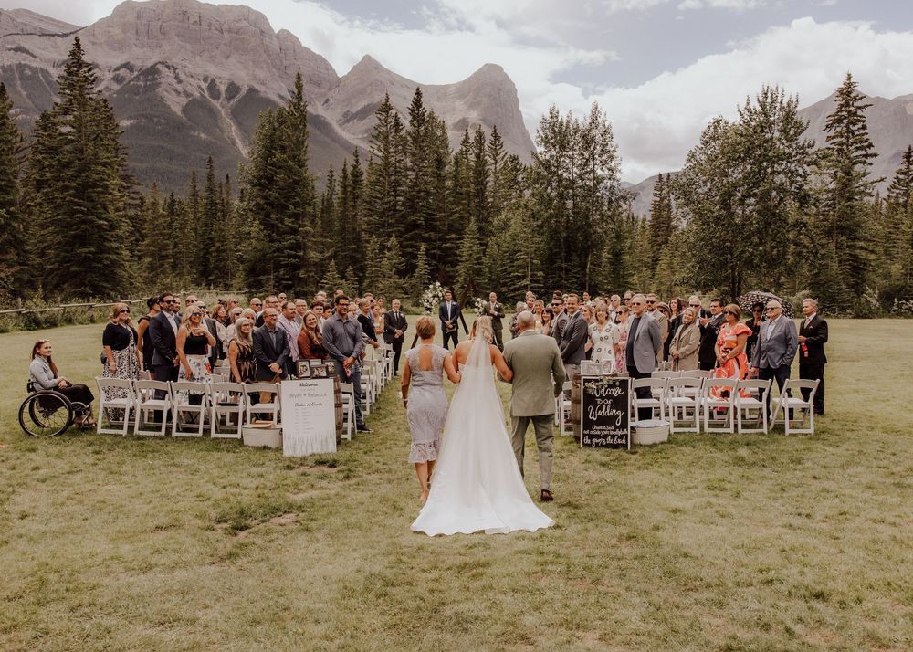 Canmore Cornerstone wedding ceremony with mountain background