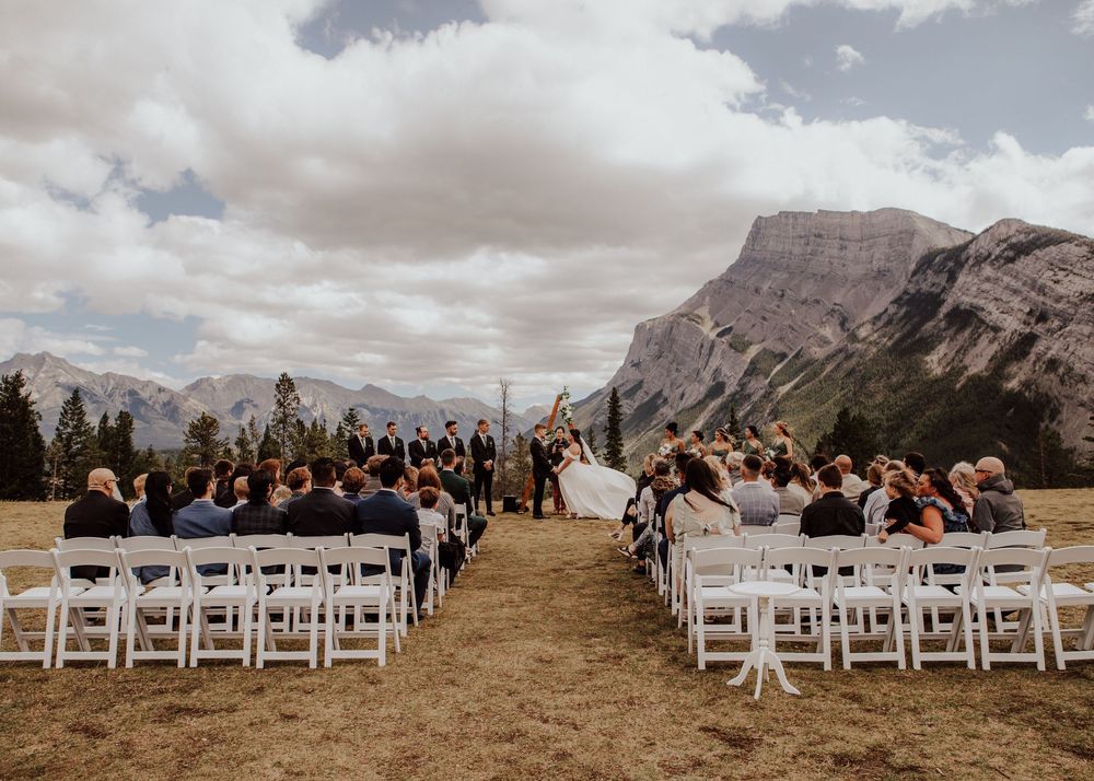 Banff, Alberta wedding ceremony with mountain background