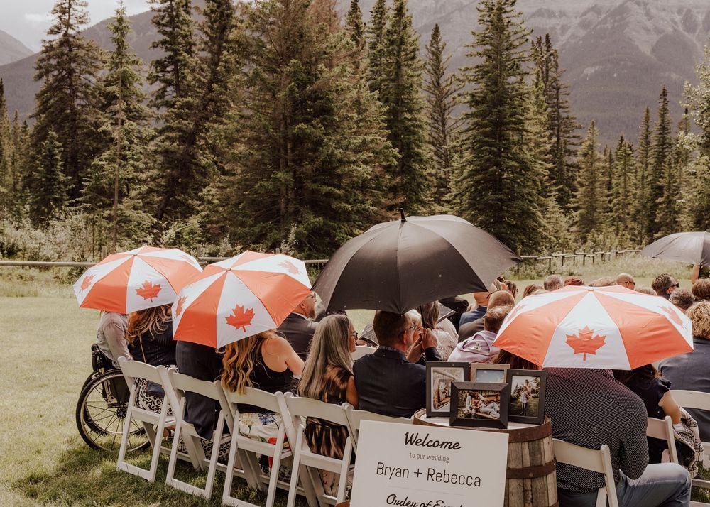 Canmore Cornerstone wedding ceremony with rain