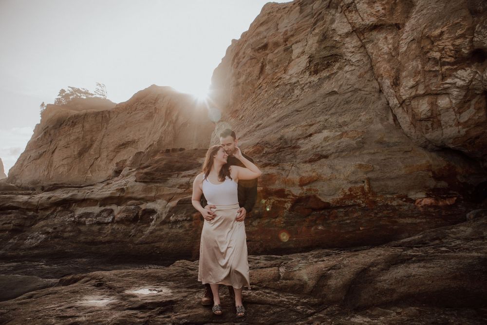 Oregon Coast couple photos on the beach during sunset