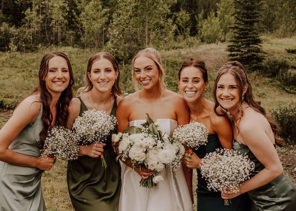 Canmore wedding photos with mountain backdrop