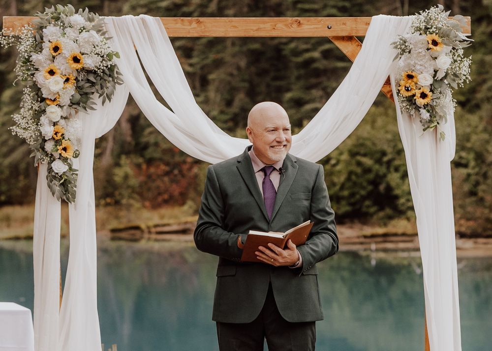 Wedding ceremony at Emerald Lake Lodge in Fields British Columbia