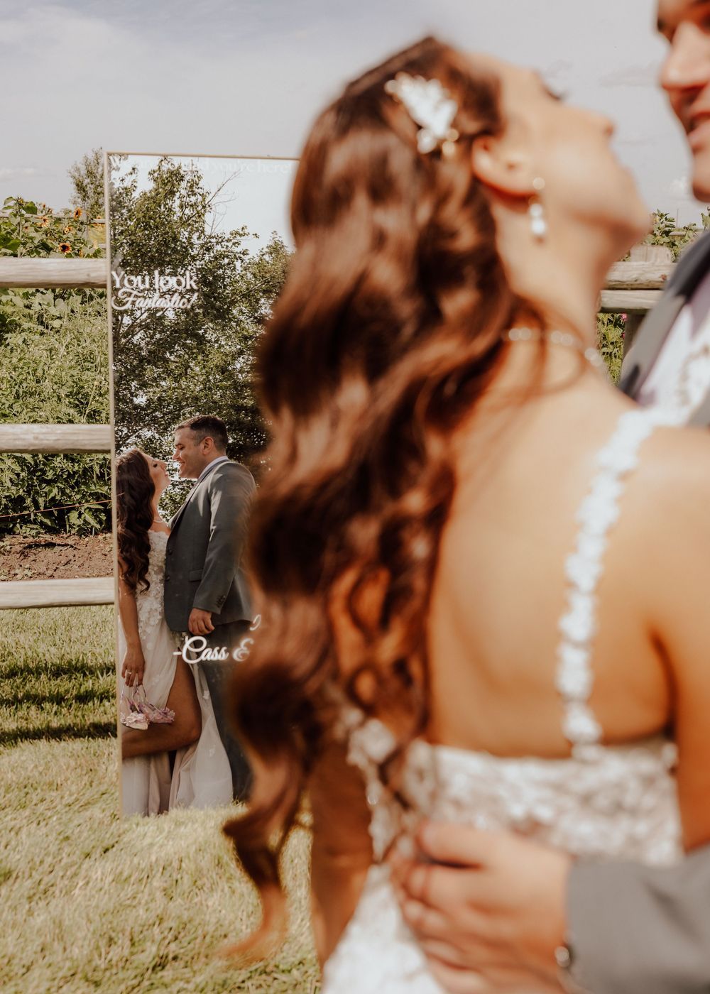 Calgary, Alberta wedding bride and groom in mirror