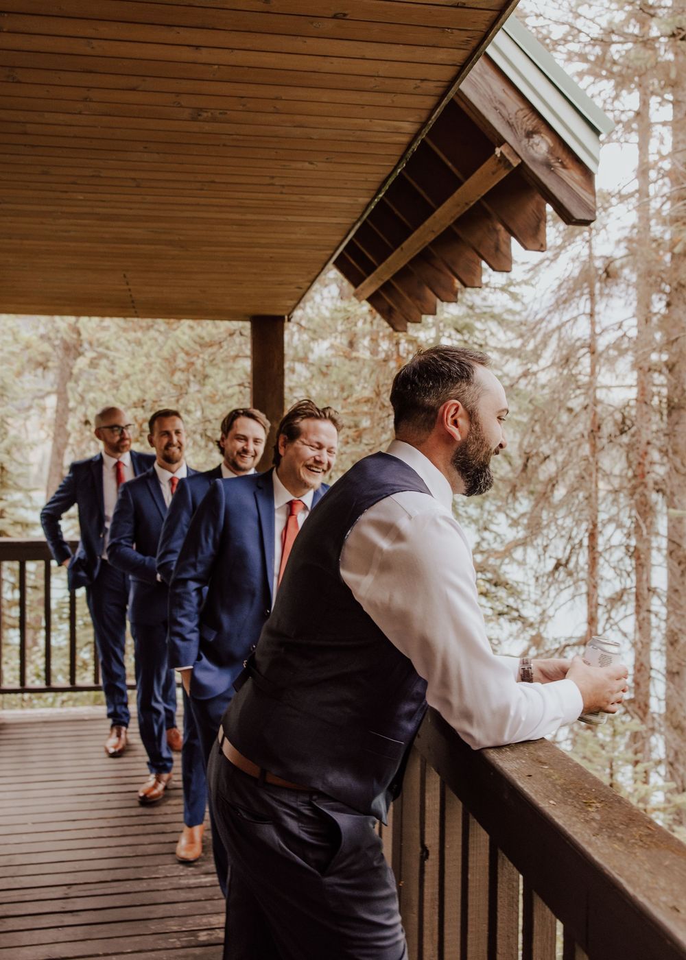 Wedding at Emerald Lake Lodge in Fields British Columbia groomsmen morning