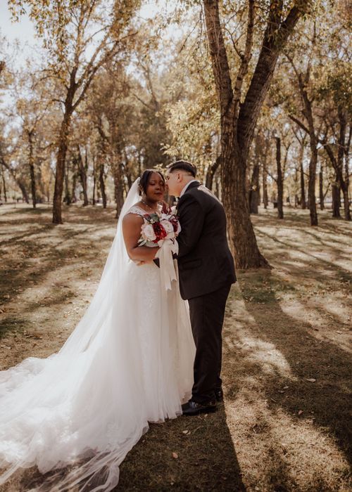 Calgary, Alberta wedding bride and groom in park