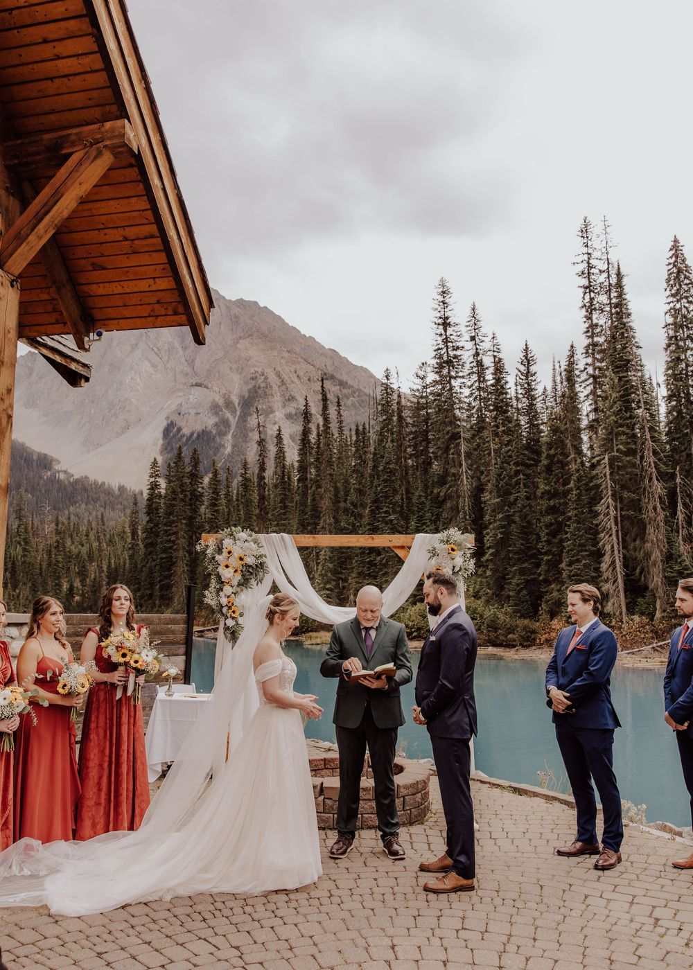 Wedding ceremony at Emerald Lake Lodge in Fields British Columbia