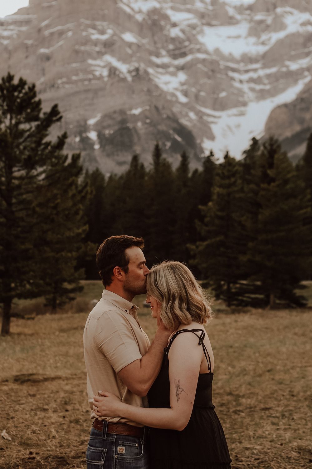 Canmore, Alberta engagement with mountain background