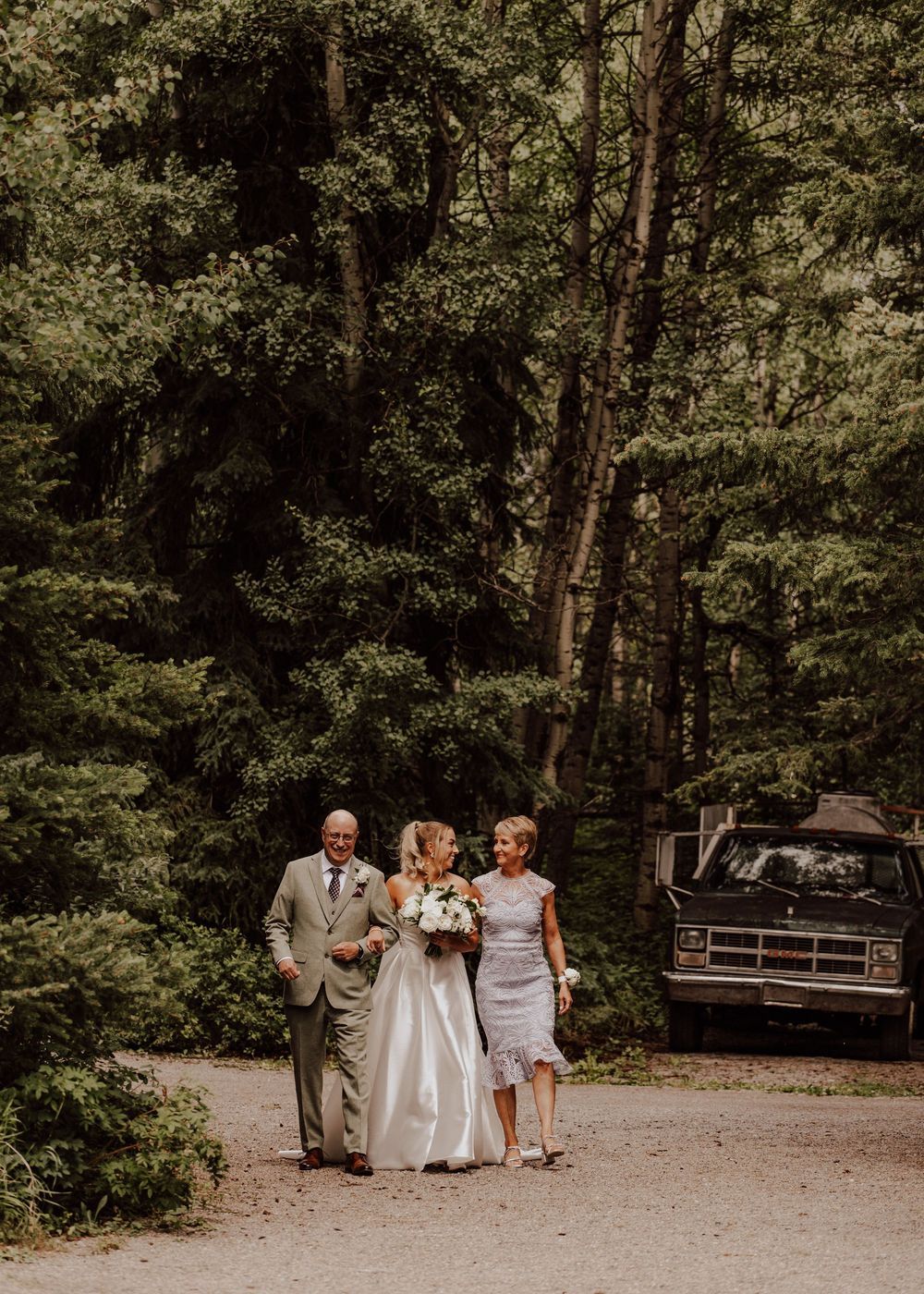 Canmore Cornerstone wedding bride and parents entrance