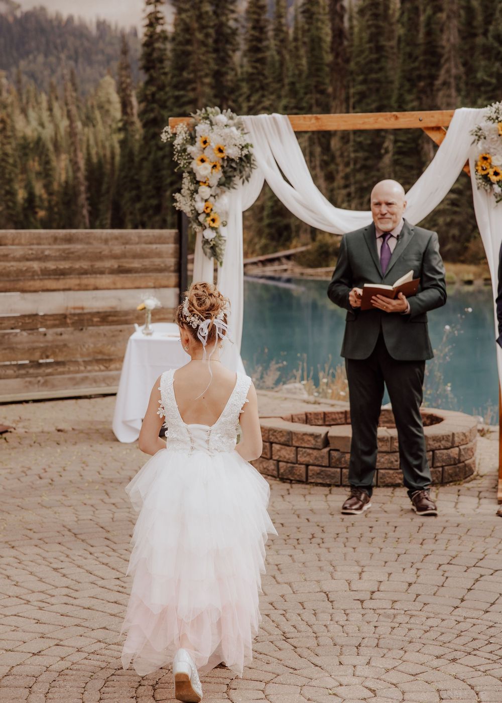 Wedding ceremony at Emerald Lake Lodge in Fields British Columbia