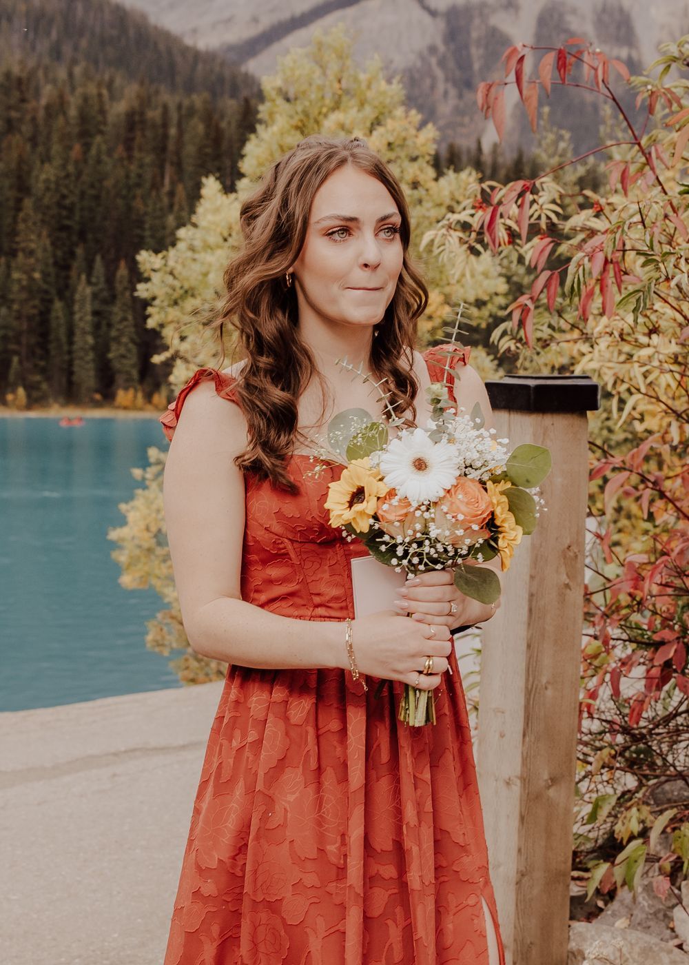 Wedding ceremony at Emerald Lake Lodge in Fields British Columbia