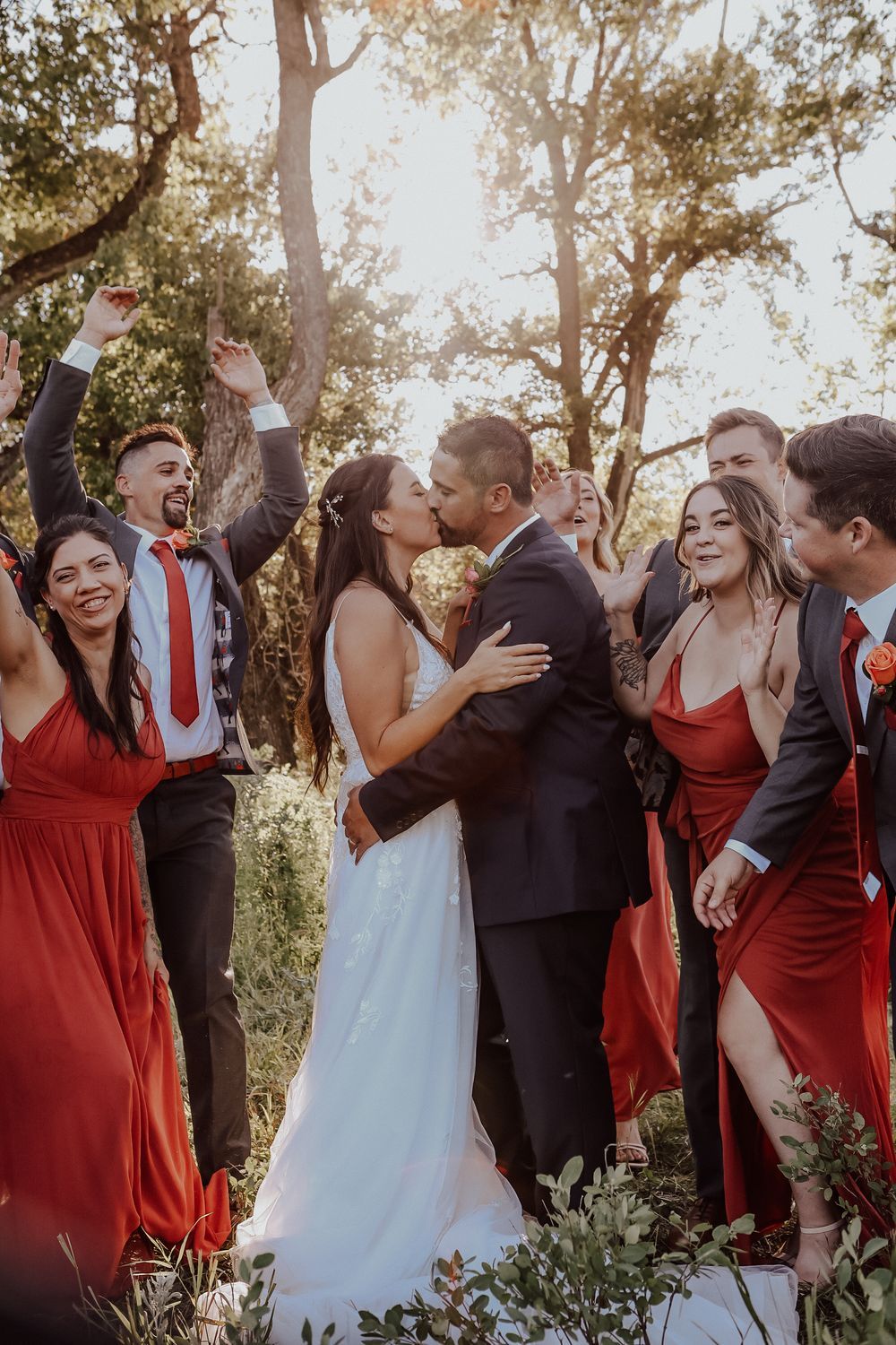 Calgary, Alberta wedding party in treed area