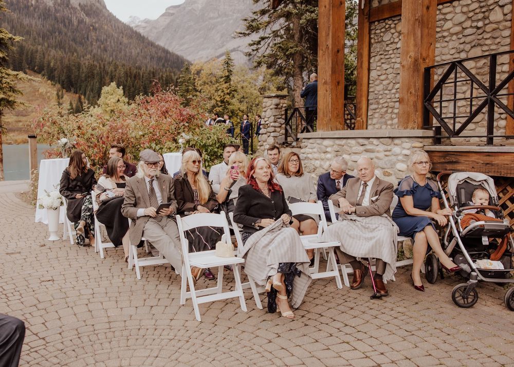 Wedding ceremony at Emerald Lake Lodge in Fields British Columbia