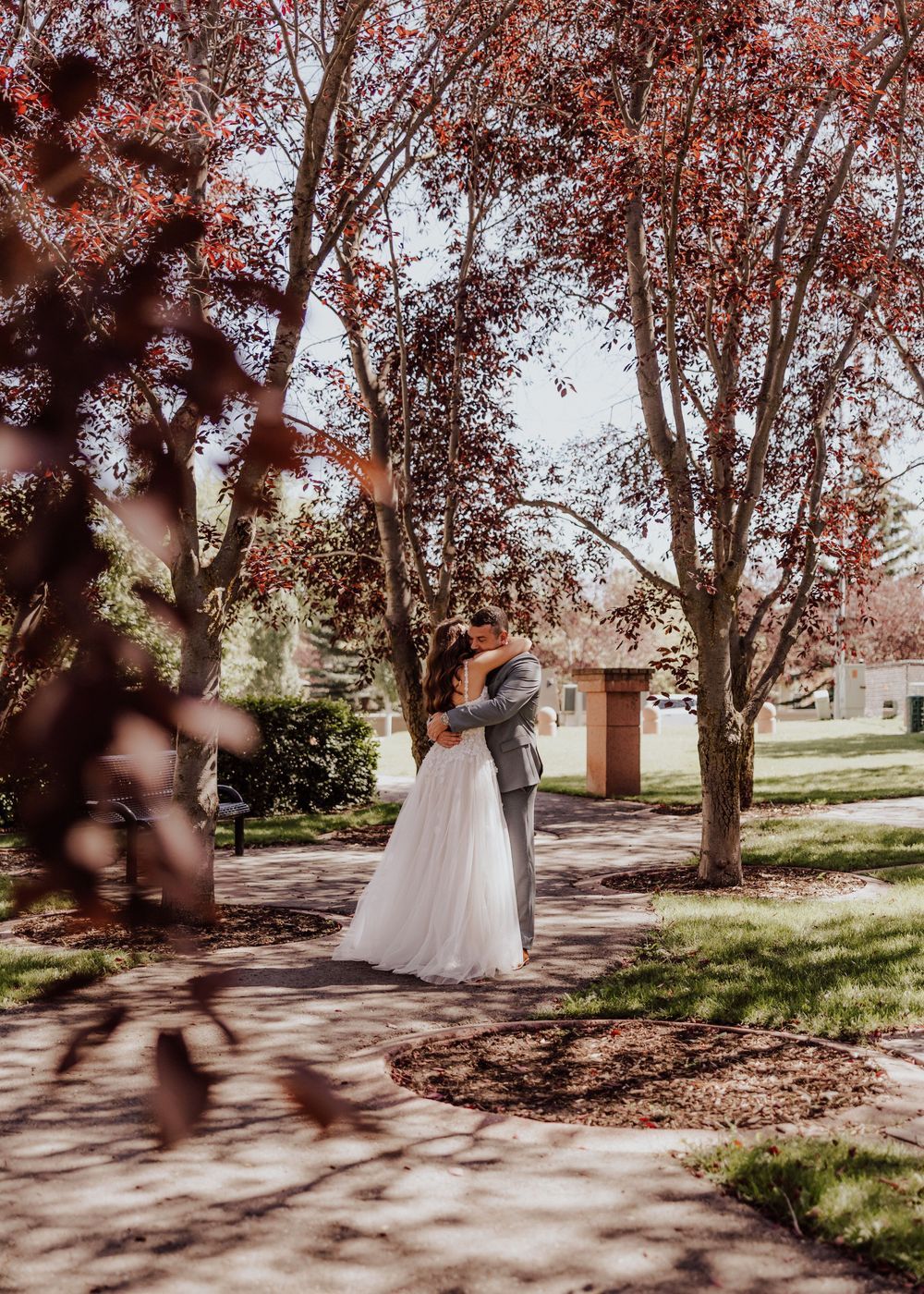 Calgary, Alberta Wedding first look in tree grove