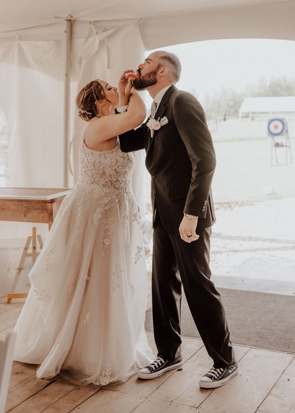Calgary, Alberta wedding grand entrance with a celebratory drink
