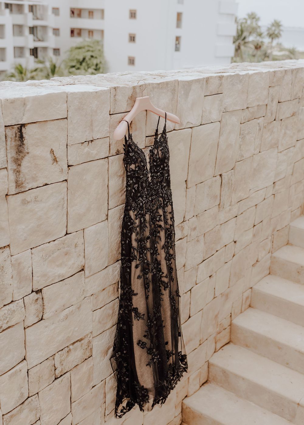 Dreams Playa Mujeres Wedding in Mexico black wedding dress