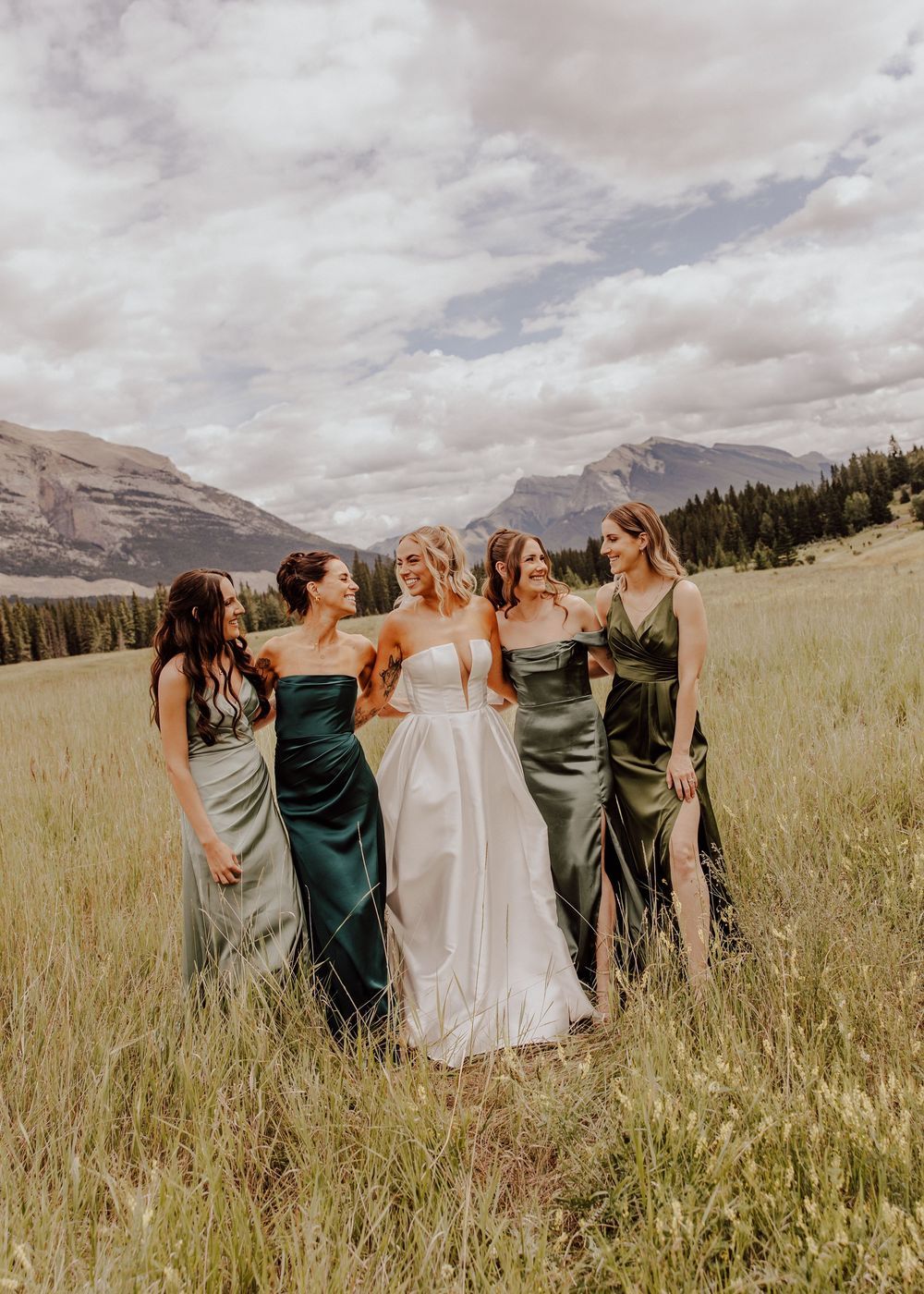 Canmore wedding photos with mountain backdrop