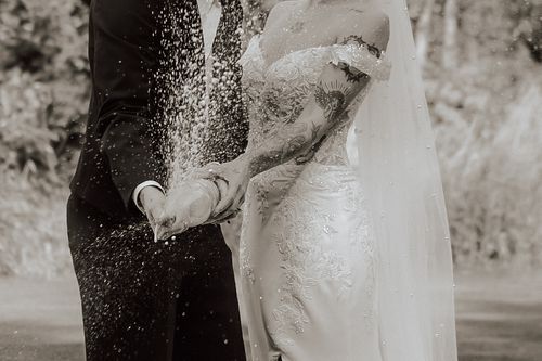 Calgary, Alberta wedding champagne pop at Pine and Pond Wedding Venue