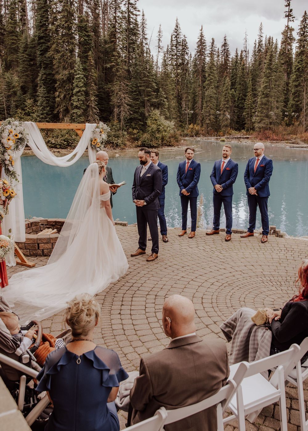 Wedding ceremony at Emerald Lake Lodge in Fields British Columbia