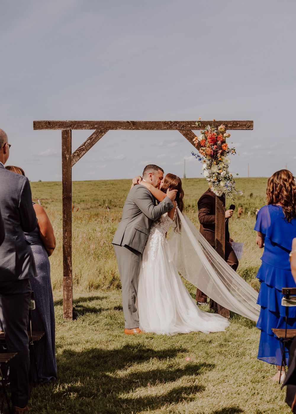 Calgary, Alberta Wedding ceremony first kiss