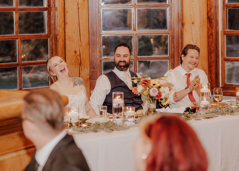 Wedding at Emerald Lake Lodge in Fields British Columbia reception speeches