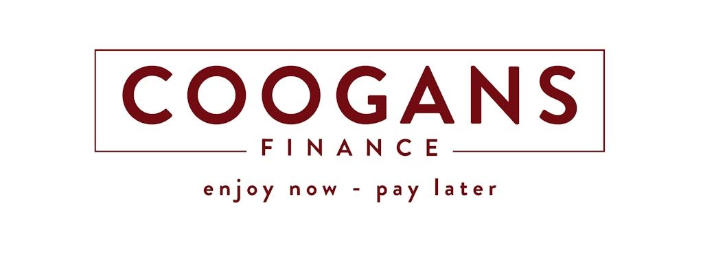 Red and white Coogans company logo banner with minimalist design.