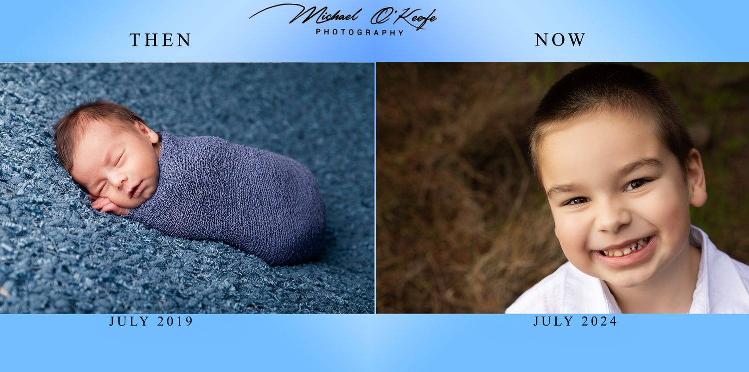 Progressive series of professional portraits showing family growth through the years.
