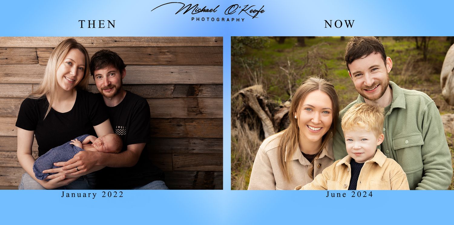 Comparison photos of growing family from January 2022 to September 2024.