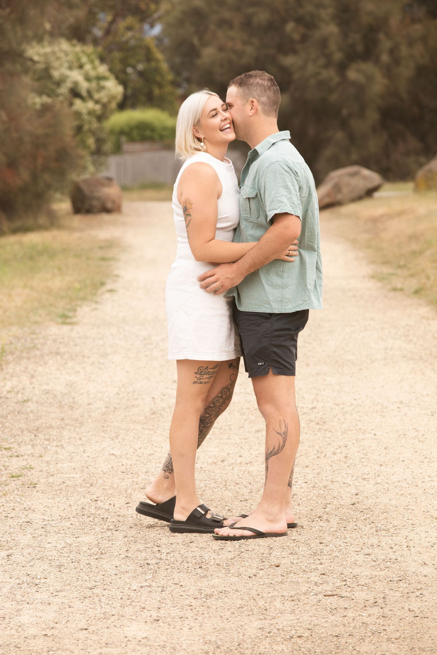 Close-up candid shots of loving family moments on outdoor walking trail.