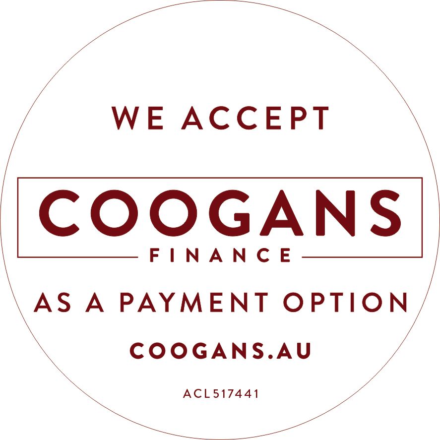 A circular logo design for Coogans finance company showing text and payment option information on a white background.