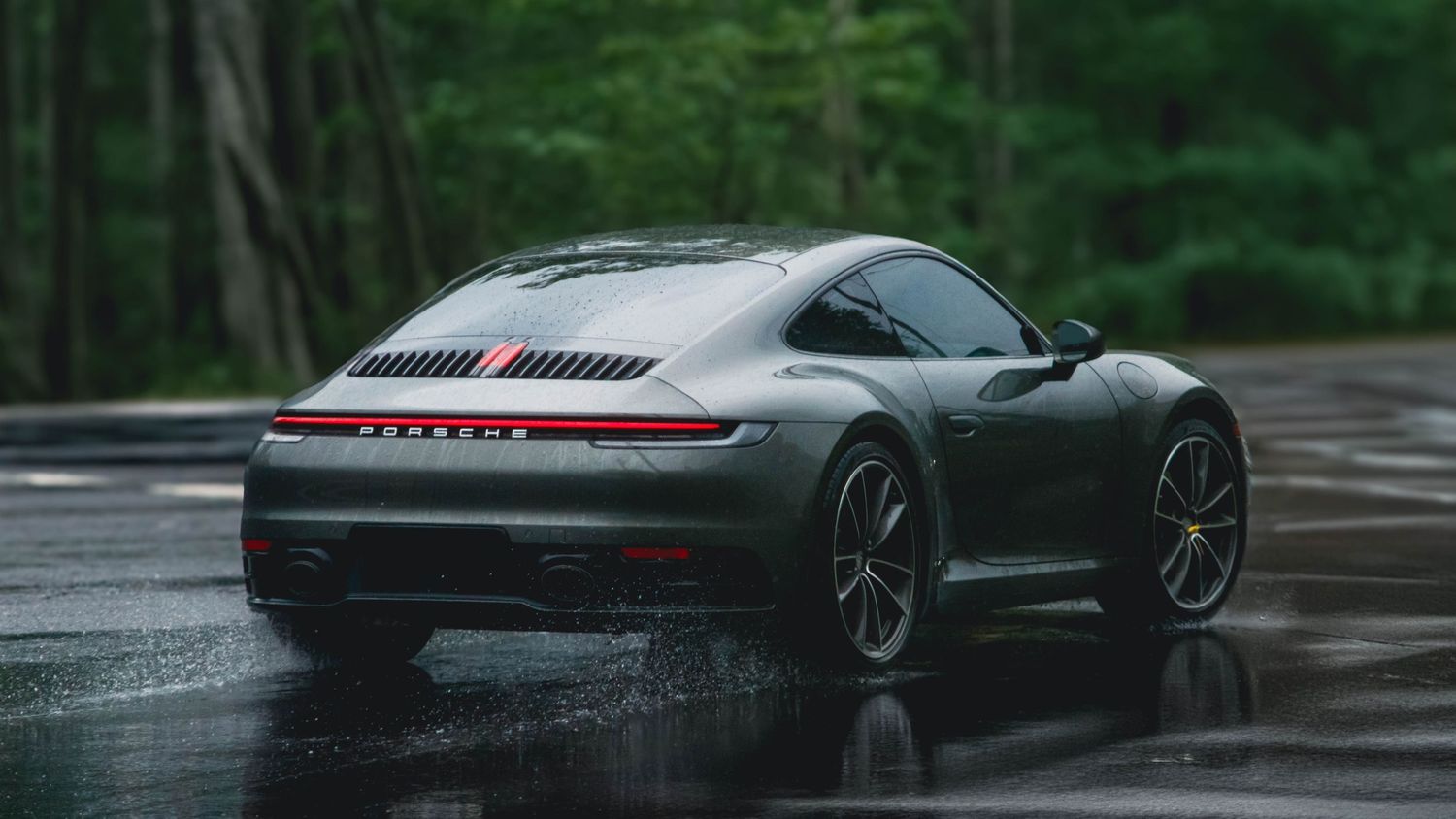 Porsche woods and rain.
