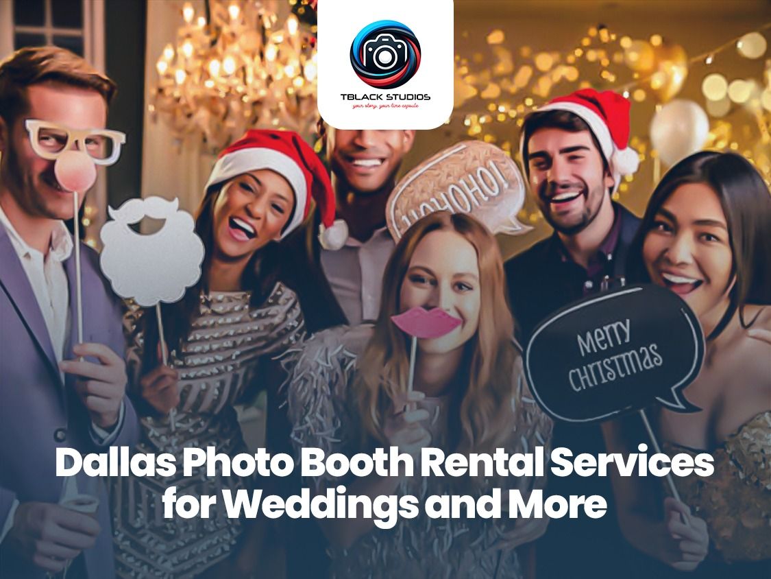 Holiday-themed photo booth marketing banner for Dallas event services.