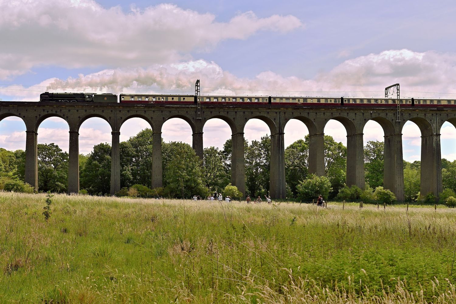 71000 Duke Of Gloucester passing over Digswell Viaduct as scenic railway photography are available as wall art prints.