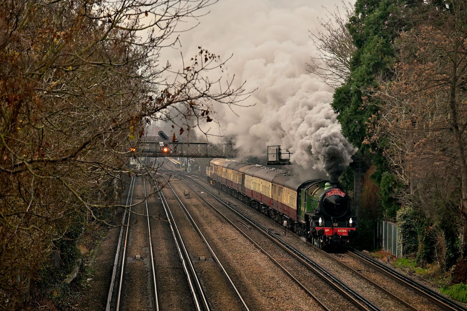 61306 Mayflower heading towards London Victoria as scenic railway photography available as wall art prints.