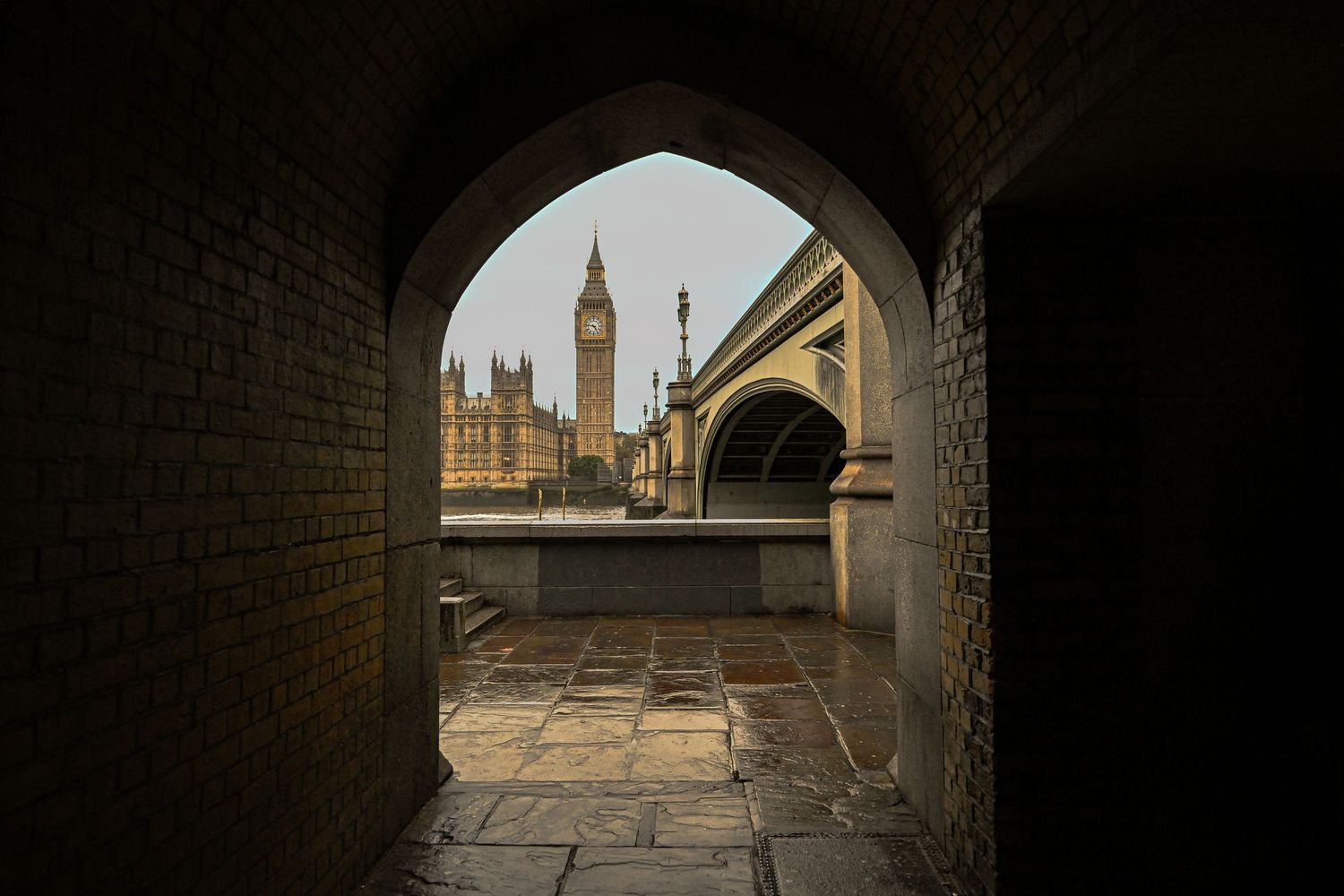 Big Ben & Westminster bridge during a cloudy day as city photography available as fine art wall prints.