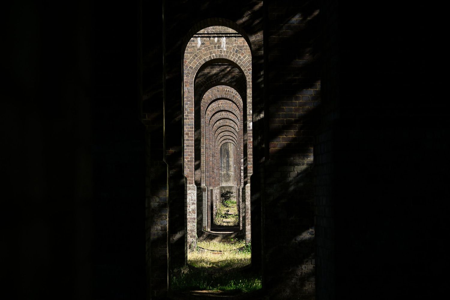 Mixed shadow viaduct at Arnos Park as viaduct photography available as fine art prints and gallery frame.