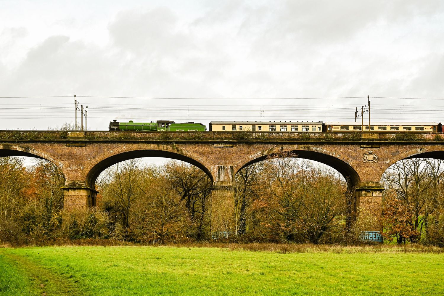 61036 Mayflower passes over Hanwell Viaduct as scenic railway photography available as wall art prints.