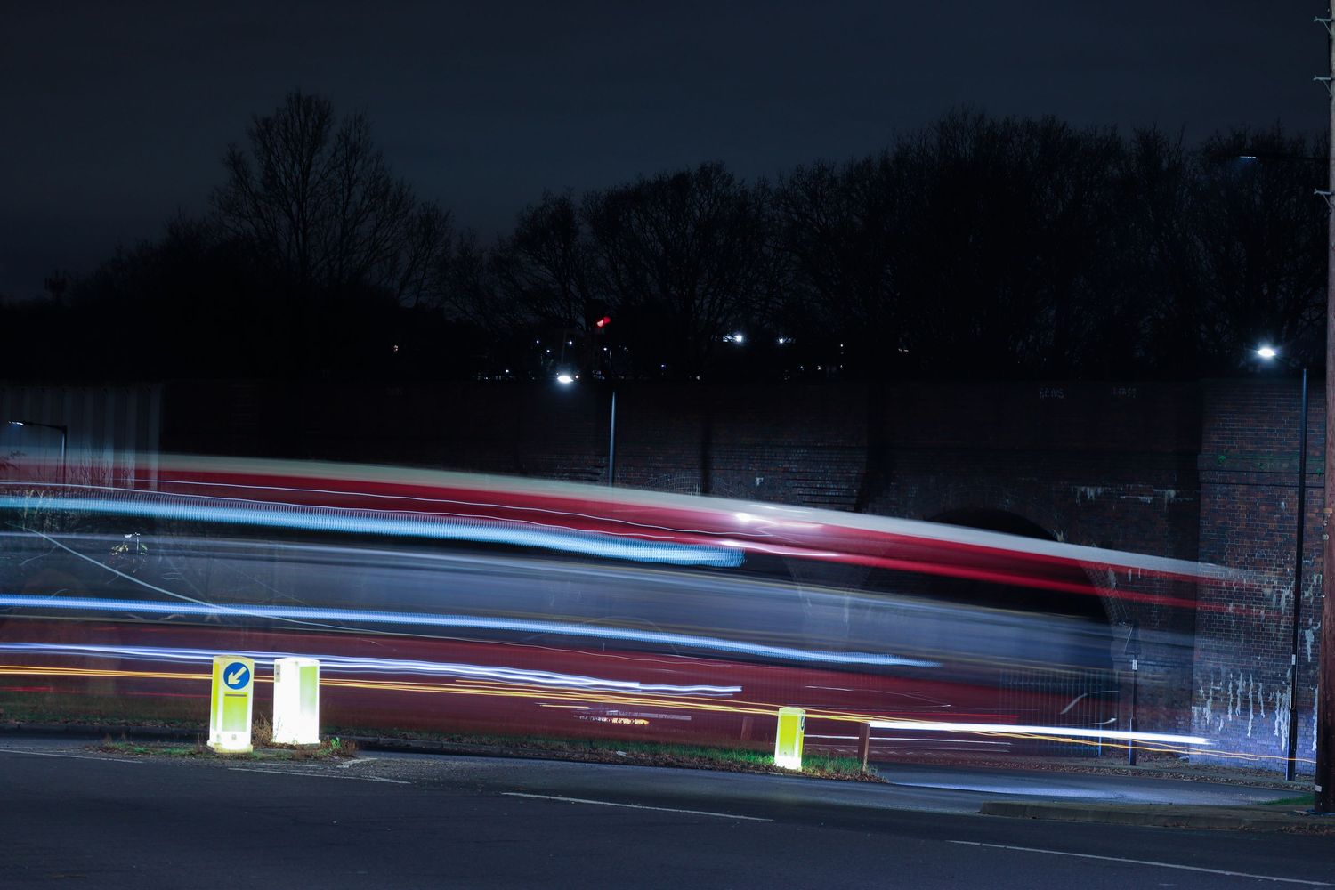 Single decker bus Light trails from Arnos viaduct as light trails photography available as fine art wall prints.