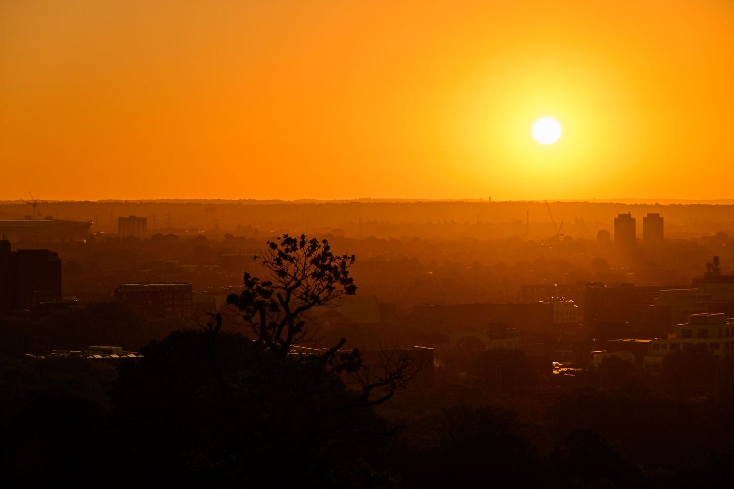 Sun rising from the horizon at Alexandra palace as golden hour photography available as fine art wall prints.