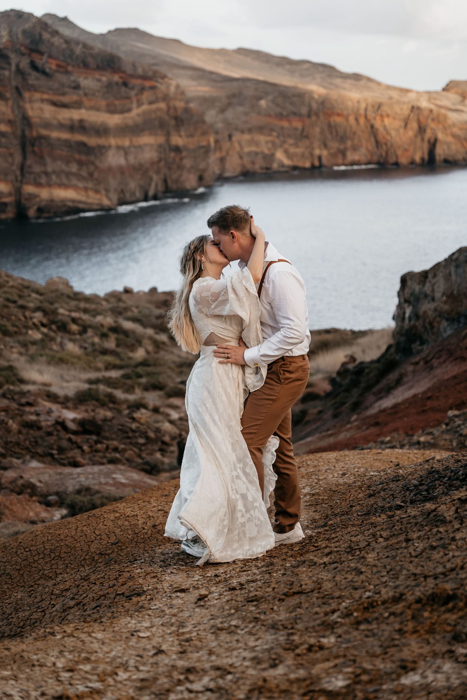 Coastline wedding photo during sunset