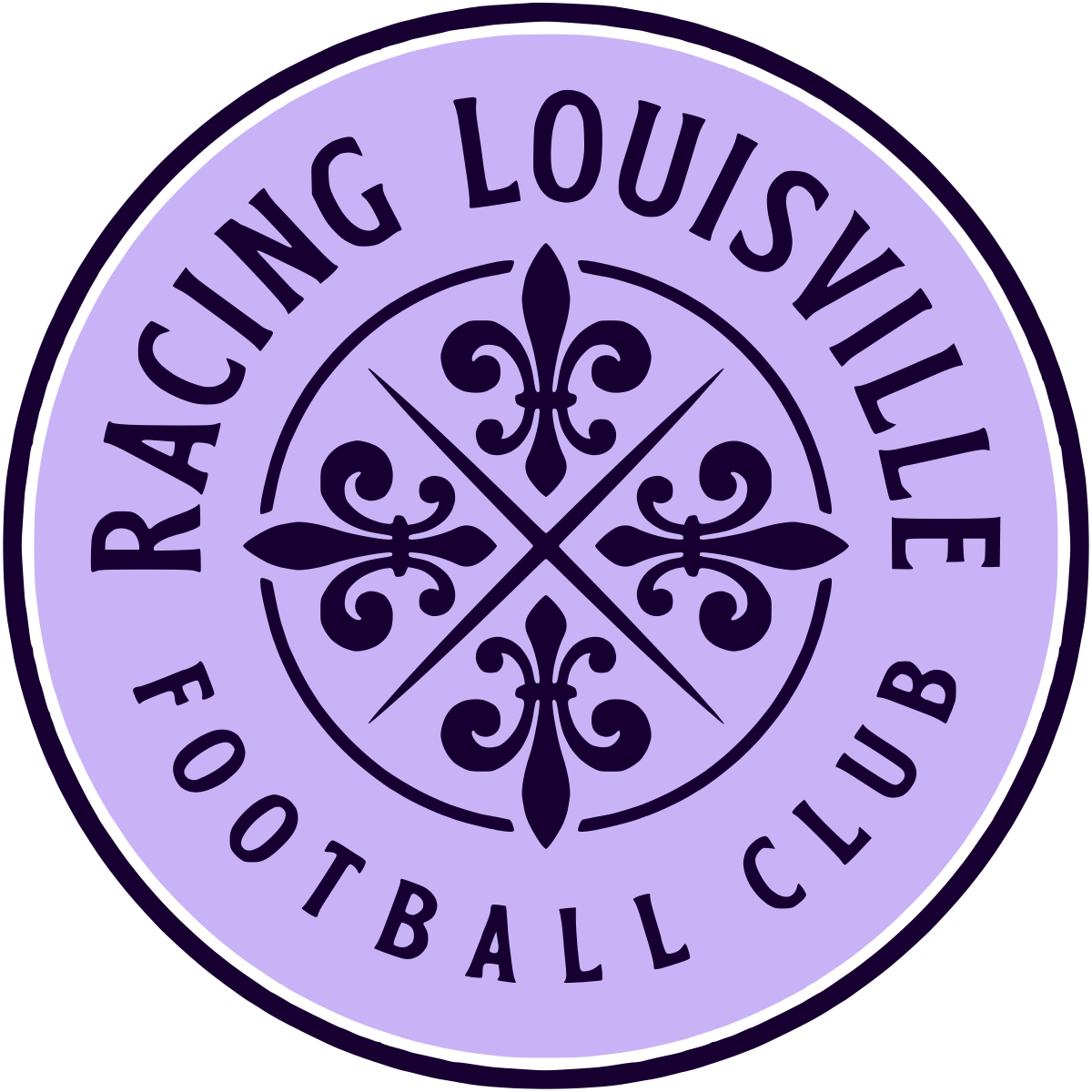 Club logo for Racing Louisville FC featuring fleur-de-lis design elements.