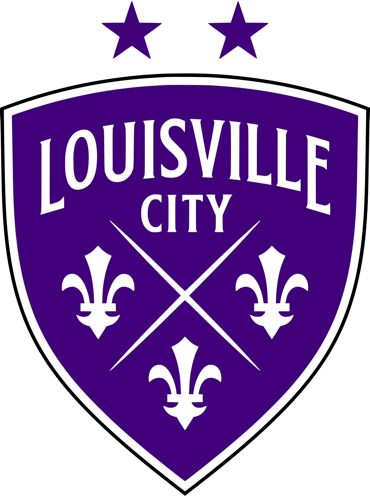 Club logo for Louisville City FC featuring fleur-de-lis design elements.